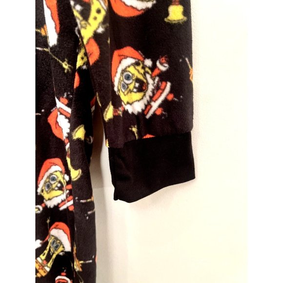 Christmas SpongeBob Squarepants PJs Comfy One Piece Black Loungewear w Hood NEW - Picture 5 of 14